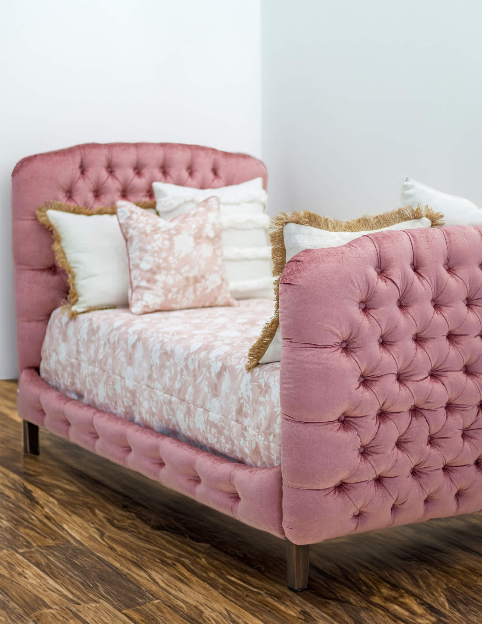 B301 T Tufted Pink Velvet Twin Bed Sample SOLD Old Hickory Tannery