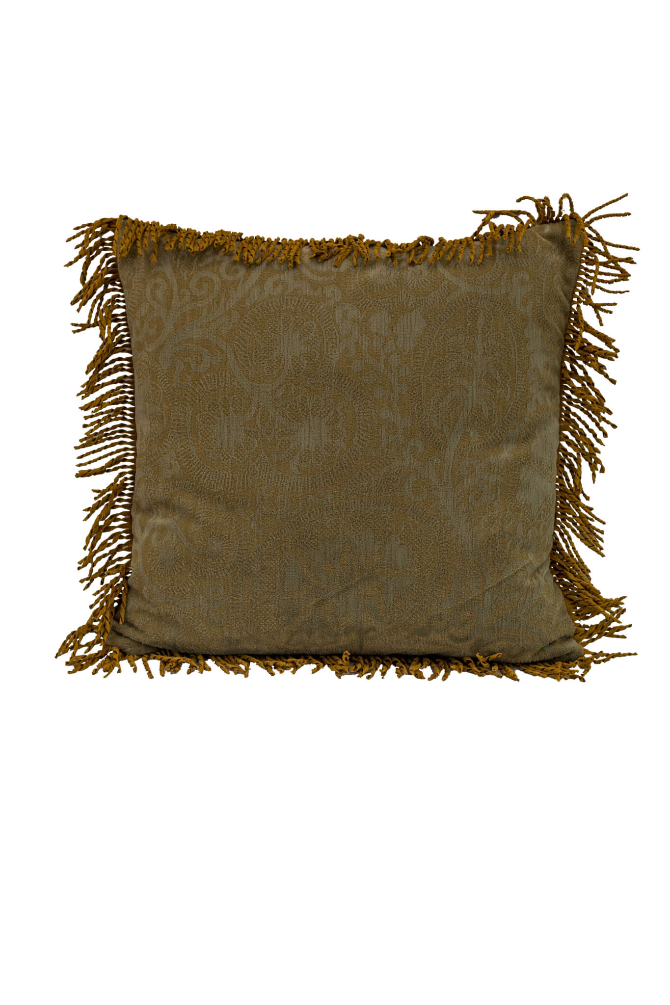 Textured Khaki and Twisted Leather Fringe Pillow 22" 2 Available